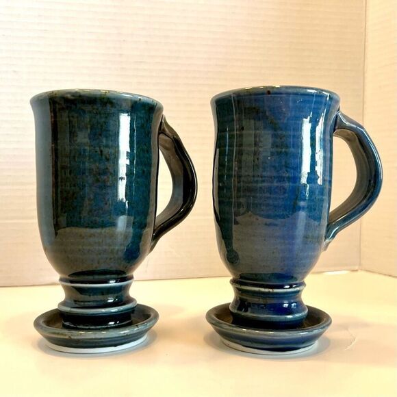 Art Pottery Mugs w Base Signed ‘Ricard’ 10oz. - Picture 1 of 16